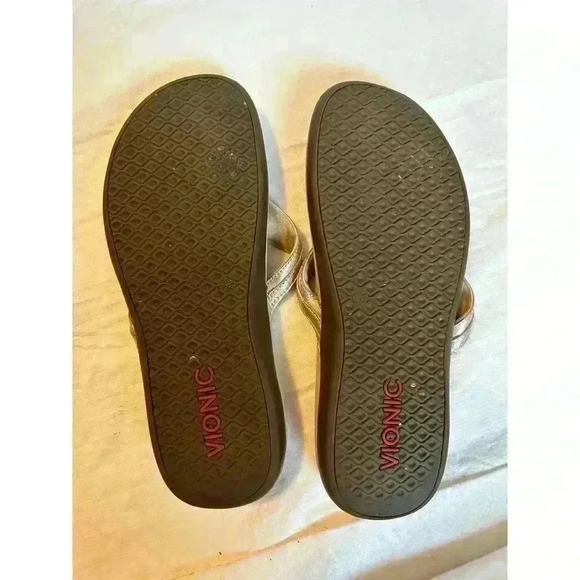 Vionic Women's Thong Sandals Size 10 Leather Metallic Gold Comfort Arch Support - Picture 5 of 9